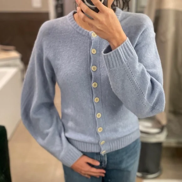 Cozy Cardigan Light Puff Sleeve in Periwinkle Blue - Picture 6 of 9